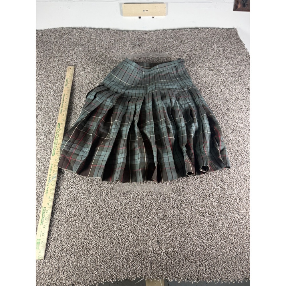 Pendleton Reversible Wool Plaid Pleated Skirt Blue Brown Red Vintage Size 12